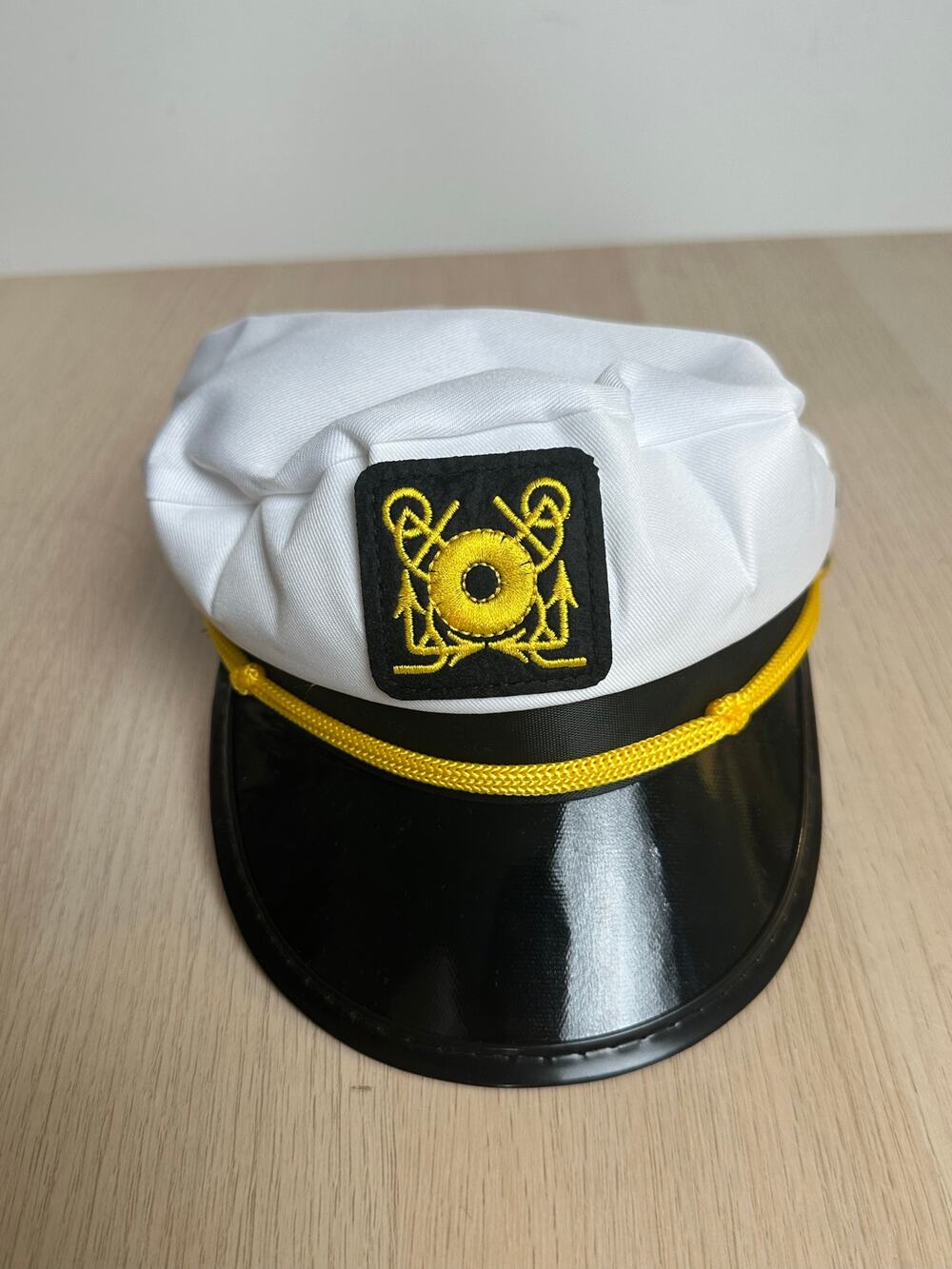 White Fashion Captain's Hat with Embroidered Patch - One Size